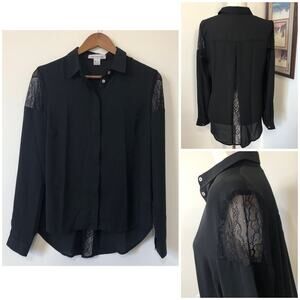 Liz Claiborne Black Lace Blouse Top Small Whimsigoth Fairy Grunge Dark Romantic